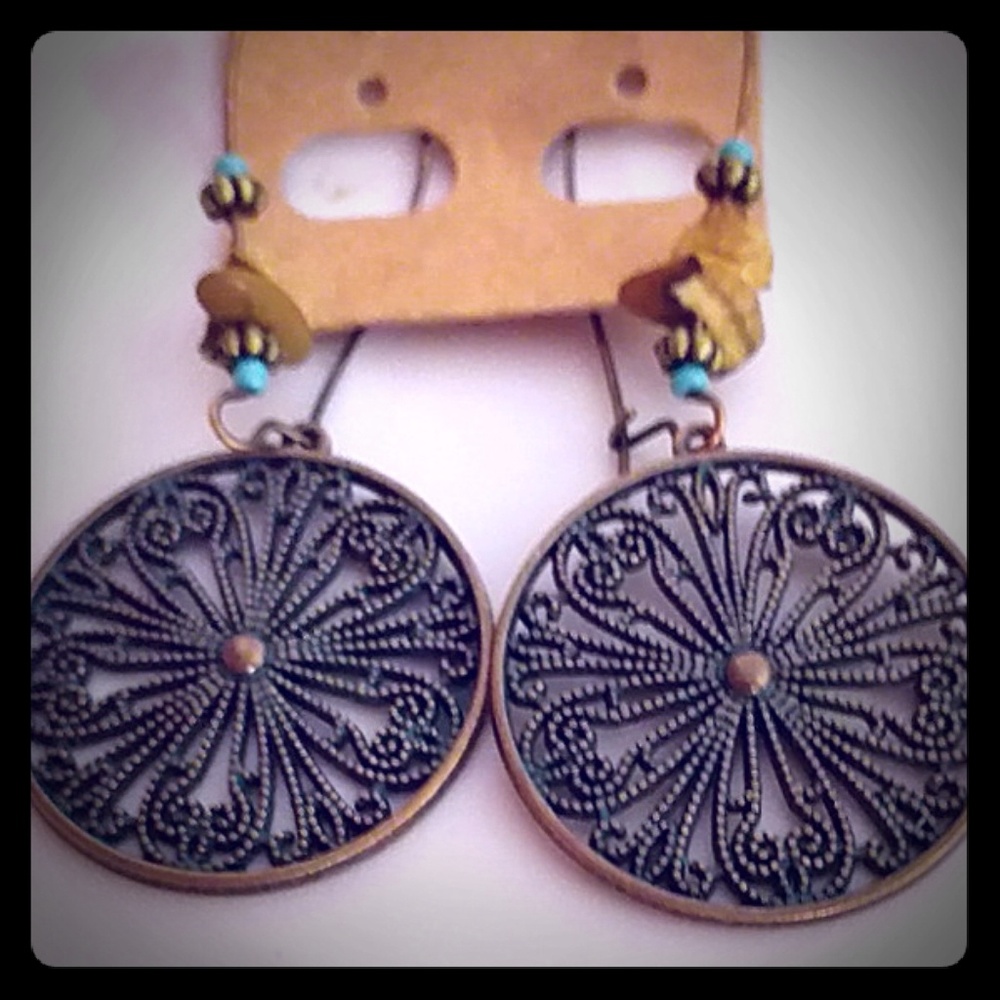 Vintage  Labradorite Gold Earrings Large Medallion